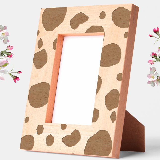 Fun Cow Print Western Spots Pattern Etched Frames (Fun modern cow print abstract etched wooden photo frame)