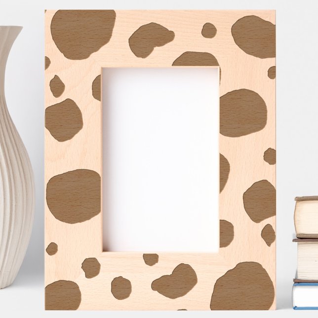 Fun Cow Print Western Spots Pattern Etched Frames (Fun modern cow print abstract etched wooden photo frame)