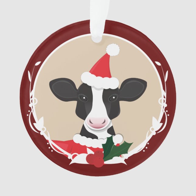 Fun Cow Santa Christmas Ornament (Front)