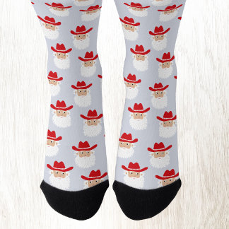 Fun Cowboy Santa Claus Western Christmas Blue Socks