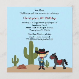 Fun cowboy western boys birthday party invitation