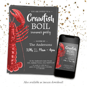 Fun Crawfish Boil Summer Party Dark Grey  Invitation