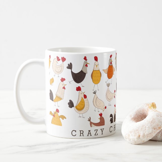 Fun Crazy Chicken Lady Coffee Mug (With Donut)