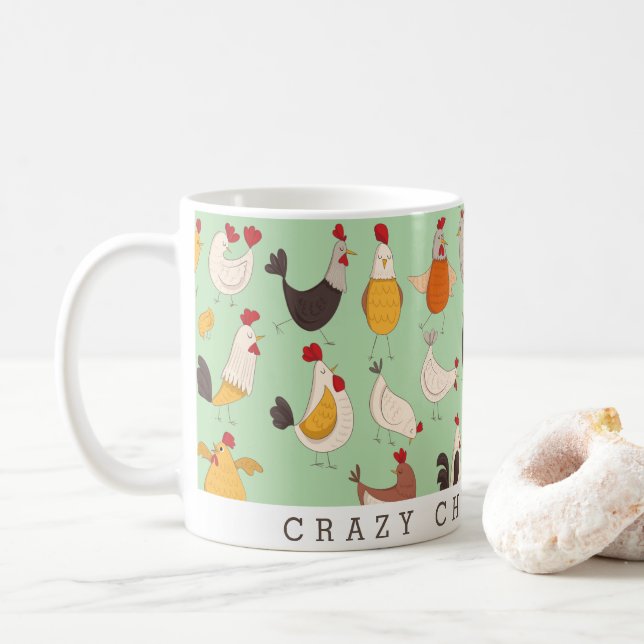 Fun Crazy Chicken Lady Coffee Mug (With Donut)