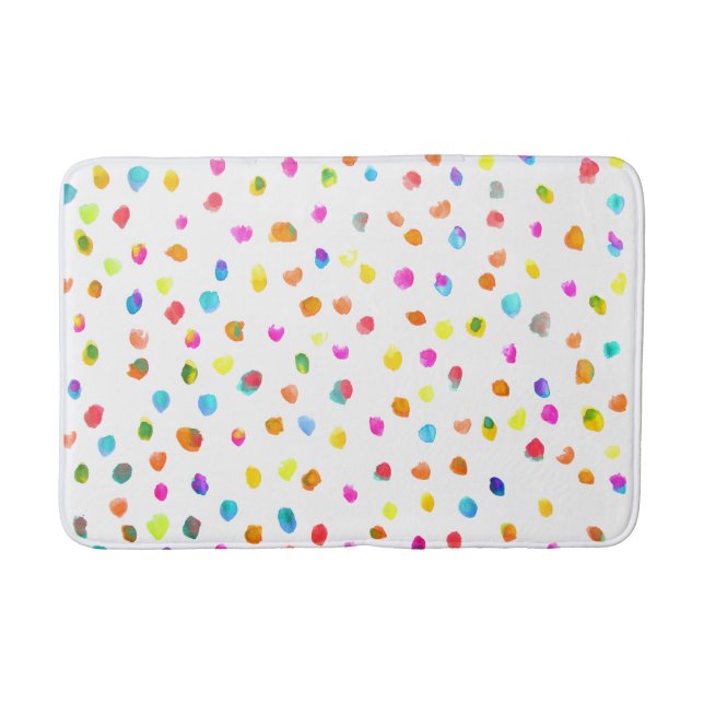 Fun crazy colorful polka dots cheerful bath mat (Front)