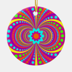 Fun Crazy Pattern Hot Pink Orange Teal Ceramic Tree Decoration