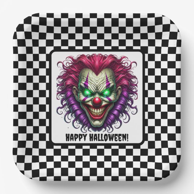 Fun Creepy Scary Clown Face Halloween Paper Plate (Front)