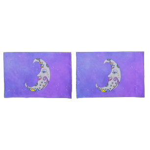 Fun Crescent Moon With Face Festive Markings Sky Pillowcase
