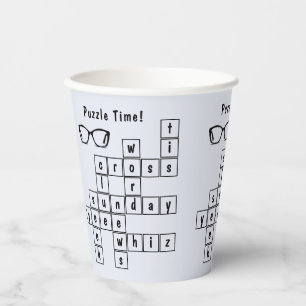 Fun Crossword Puzzle, Black Eyeglass Frames  Paper Cups