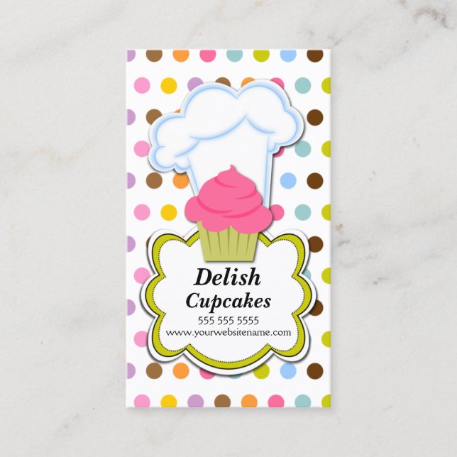 Fun Cupcake & Baker's Hat Business Card (Front)