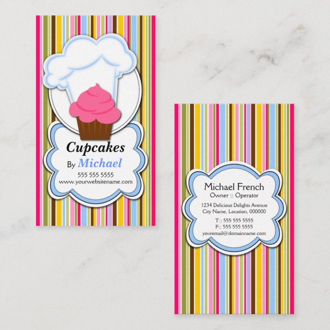 Fun Cupcake & Baker's Hat Business Cards (Front/Back)