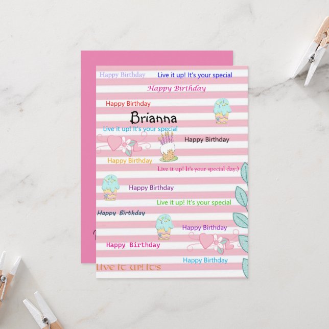 FUN Cupcake Happy Birthday Invitation  (Front/Back In Situ)