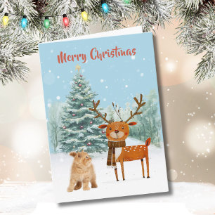 Fun Curious Cat and Stylish Reindeer Christmas  Card