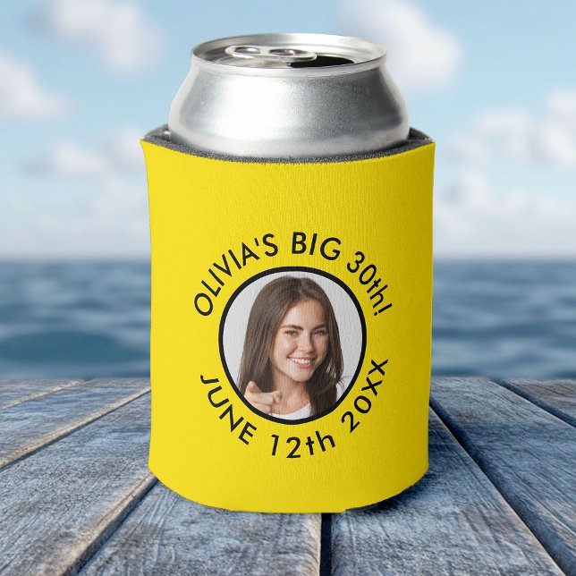 Fun Custom 30th Portrait 2 Photo Birthday Party Can Cooler (Creator Uploaded)