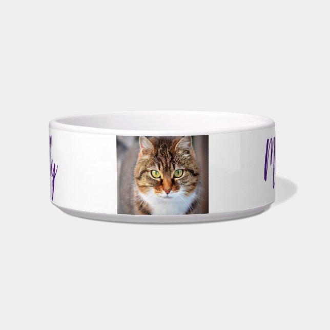 Fun custom add your favourite cat photo and name, bowl (Front)