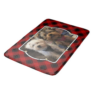 Fun Custom Christmas Red & Black Plaid Photo Frame Bath Mat