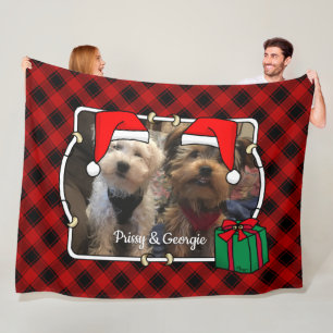 Fun Custom Christmas Red & Black Plaid Photo Frame Fleece Blanket