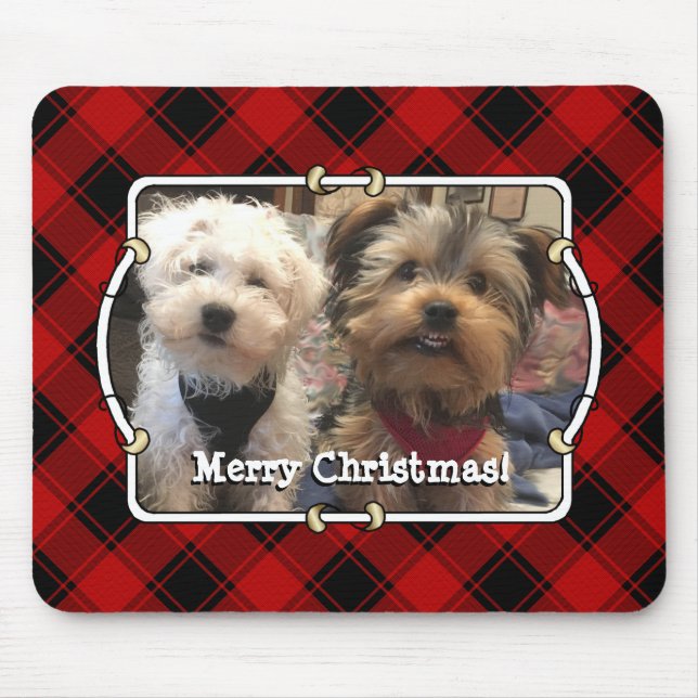 Fun Custom Christmas Red & Black Plaid Photo Frame Mouse Mat (Front)