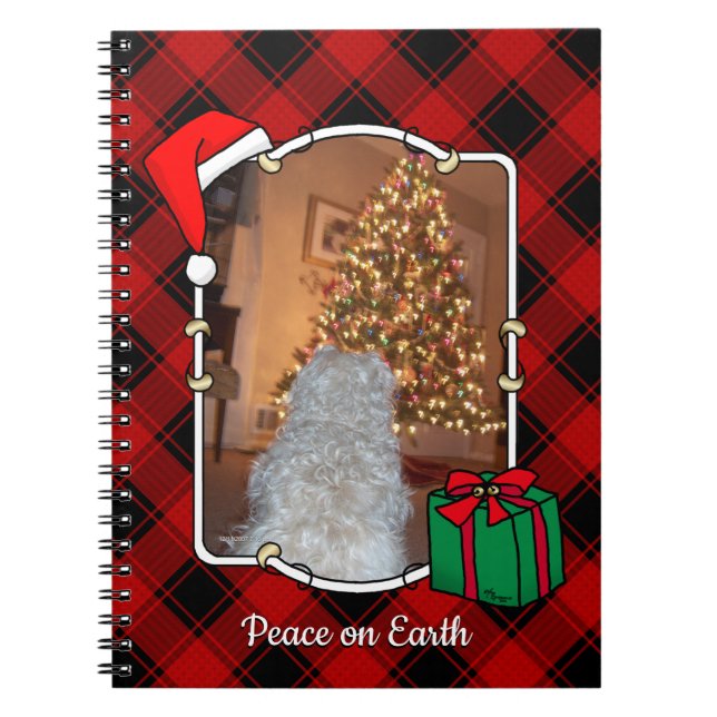 Fun Custom Christmas Red & Black Plaid Photo Frame Notebook (Front)