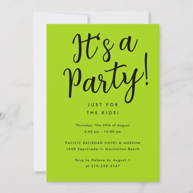 Fun Custom Colours Kid's Party Invitation (Front)