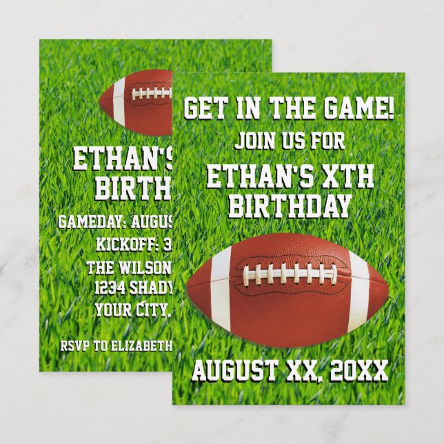 Fun Custom Football Birthday Party Invitation (Front/Back)