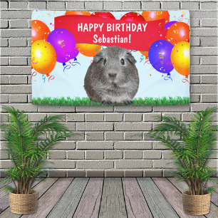Fun Custom Happy Birthday Balloons Grey Guinea Pig Banner