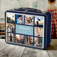Fun Custom Kids Name Family Photo Collage Blue