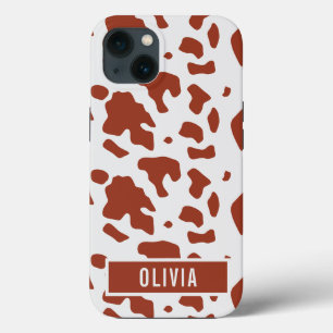 Fun Custom Name Ayrshire Cow Animal Print Pattern iPhone 13 Case