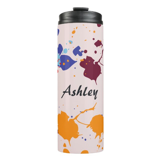 Fun Custom Name Colourful Paint Drips Thermal Tumbler (Front)