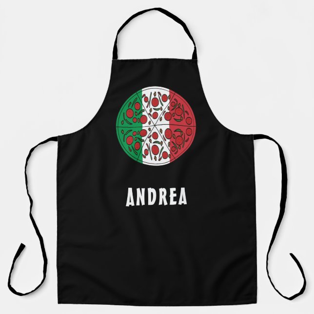 Fun Custom Name Italy Italian Flag Pepperoni Pizza Apron (Front)