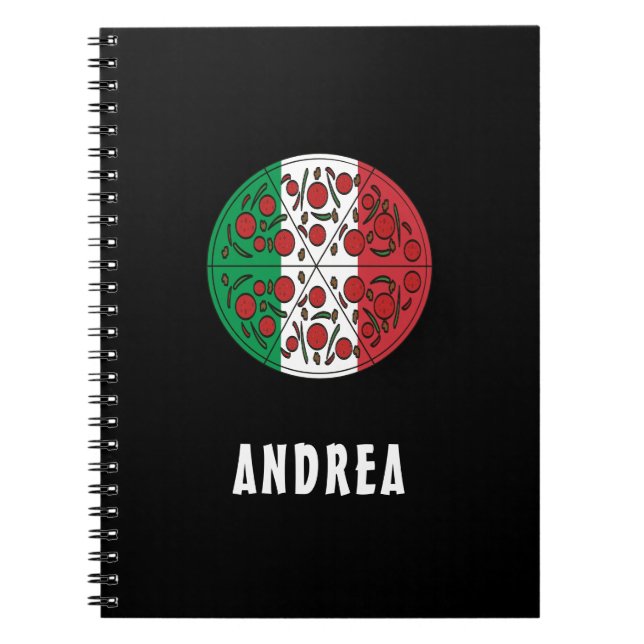Fun Custom Name Italy Italian Flag Pepperoni Pizza Notebook (Front)