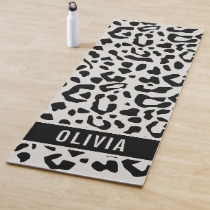 Fun Custom Name Snow Leopard Animal Print Pattern Yoga Mat