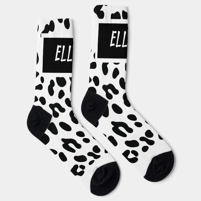 Fun Custom Name Snow Leopard Print Pattern Socks (Right)