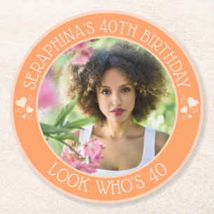 Fun Custom Photo 40th Birthday Party Favour Round Paper Coaster