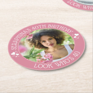 Fun Custom Photo 40th Birthday Party Favour Round Paper Coaster