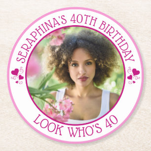 Fun Custom Photo 40th Birthday Party Favour Round Paper Coaster