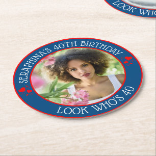 Fun Custom Photo 40th Birthday Party Favour Round Paper Coaster