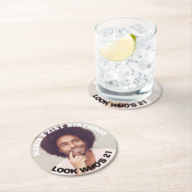 Fun Custom Photo Birthday Party Favour Round Paper Coaster (Insitu)
