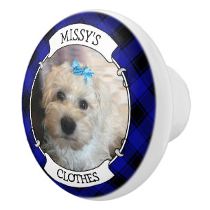 Fun Custom Photo Frame Classic Blue & Black Plaid Ceramic Knob