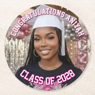 Fun Custom Photo Graduation Party Favour Round Paper Coaster
