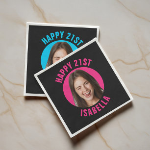 Fun Custom Photo Happy 21st Birthday Napkin