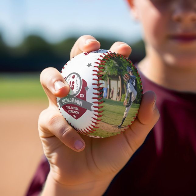 Fun Custom Player Name & Number Two Photo Sporty Baseball (Fun Custom Player Name & Number Two Photo Sporty Baseball)