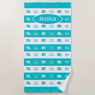 Fun Custom Retro Campers in Aqua and White Beach Towel