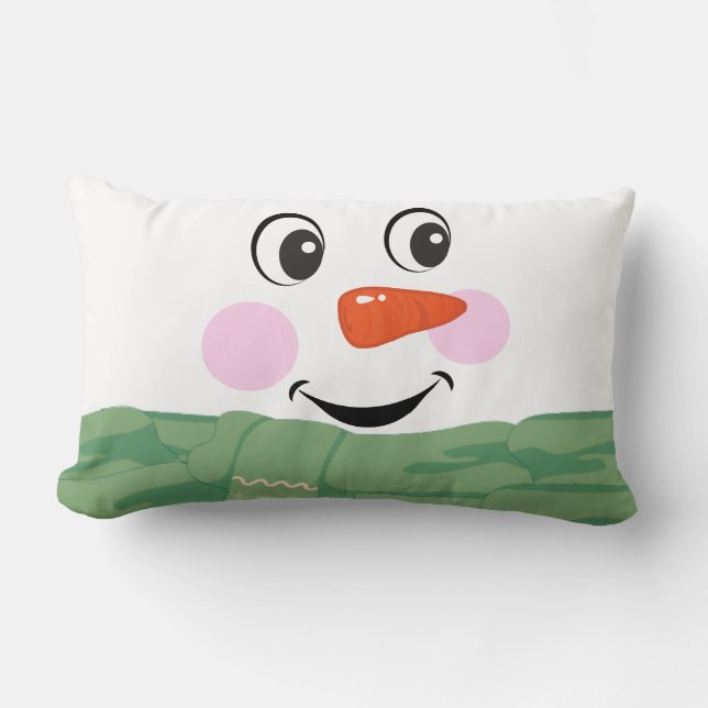 Fun Custom Snowman with Green Scarf  Lumbar Pillow (Front)