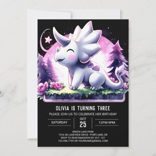 Fun Custom Triceratops Birthday Invitation (Front)
