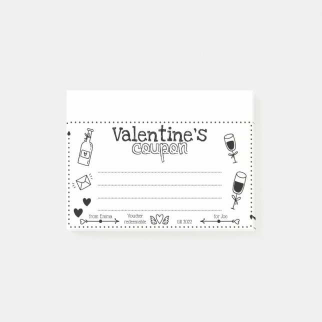 Fun custom Valentine / Anniversary Couple Coupons Post-it Notes (Front)