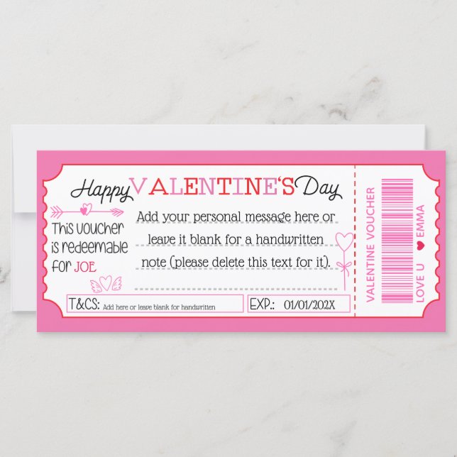 Fun Custom Valentine's Day Card as Gift Voucher (Front)