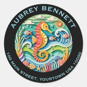 Fun Cut Paper Art Under the Sea Name & Address Classic Round Sticker