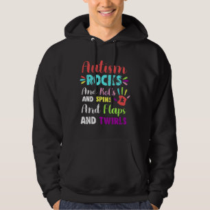 Fun Cute Autism Rocks Rolls Spins Flaps & Twirl Hoodie