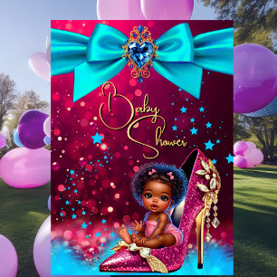 Fun Cute Baby Shower Girl Pink Blue Baby Shoe Invitation